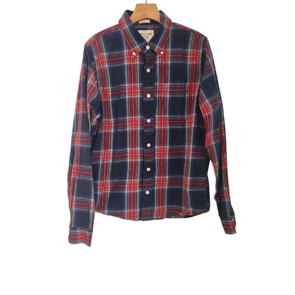 Abercrombie &‎ Fitch Plaid Shirt Button Up Long Sleeve Muscle Slim Large EUC
